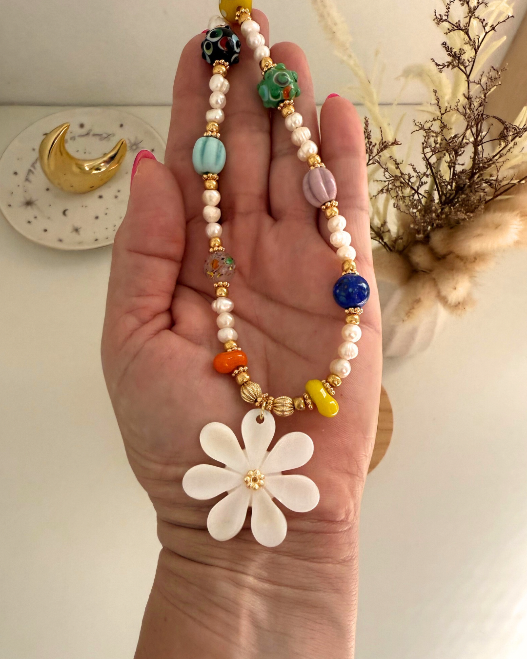 Collar Perlas y Flor
