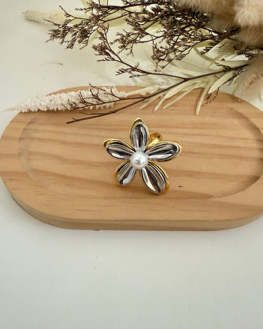 Sortija Flor Doble Tono