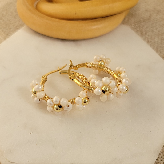 Argollas Daisy en Perlas